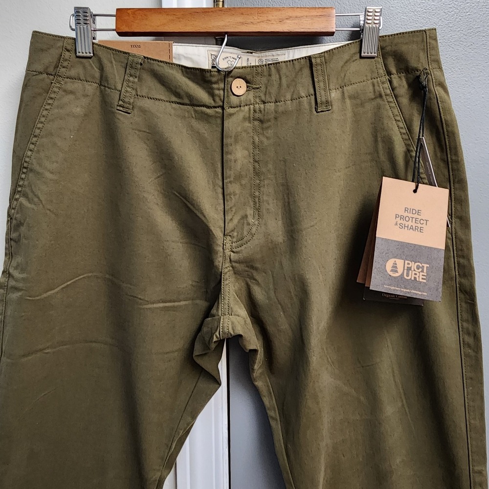 Mens Stretch Chino Pants 33 X 32 inch Picture Organic Feodor Green NWT Outdoor